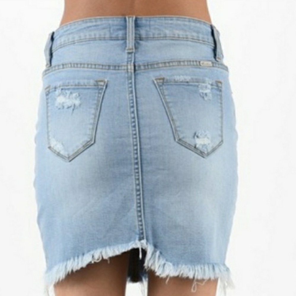 KANCAN Distressed Raw Hem Denim Skirt - Picture 4 of 5